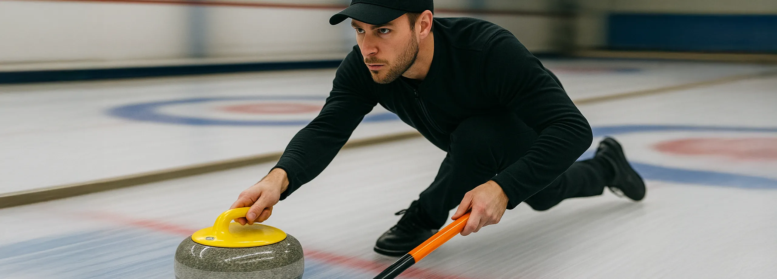 Man som spelar curling